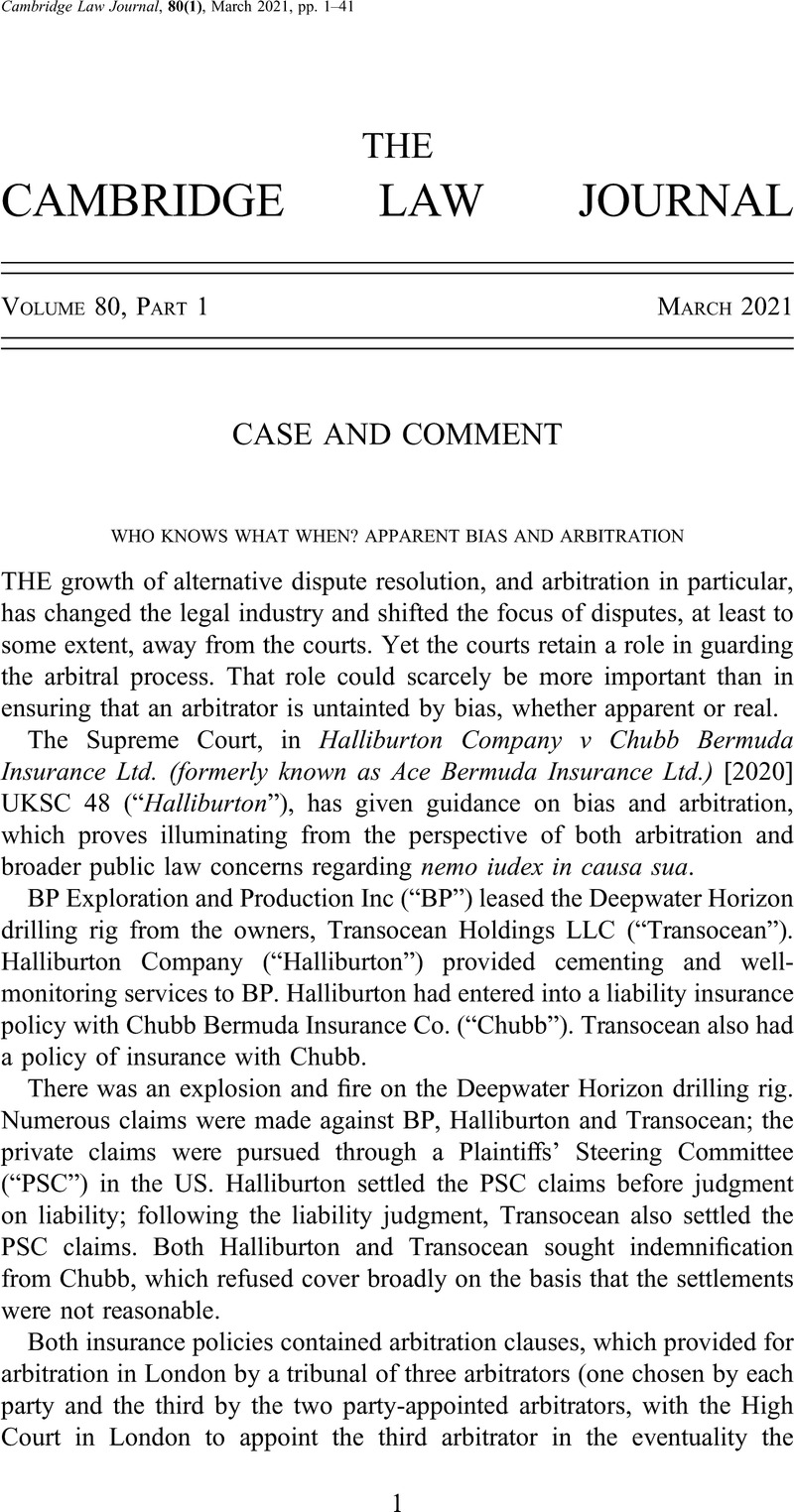 WHO KNOWS WHAT WHEN? APPARENT BIAS AND ARBITRATION | The Cambridge Law ...