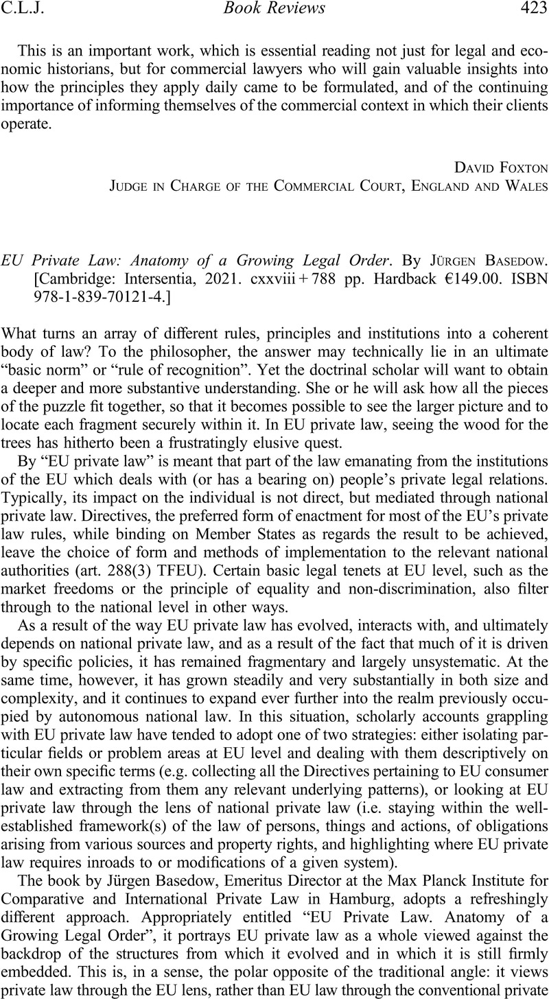 EU Private Law: Anatomy of a Growing Legal Order. By Jürgen Basedow ...