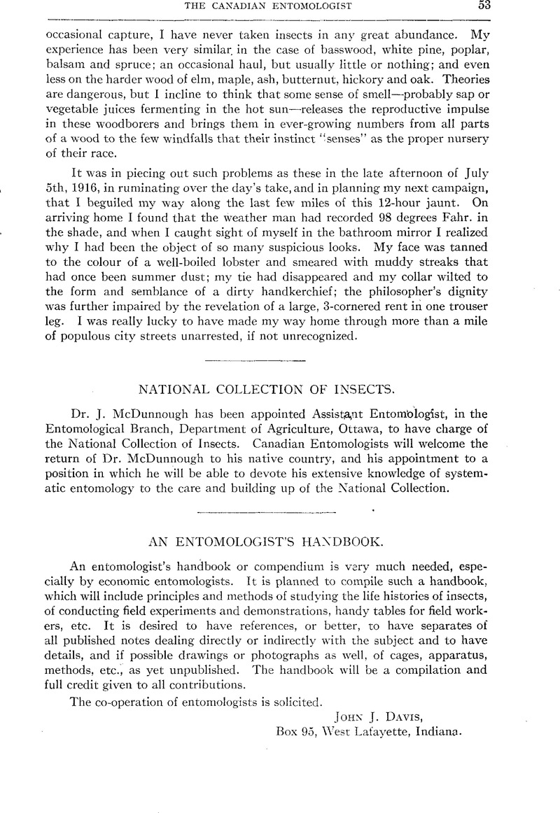 NATIONAL COLLECTION OF INSECTS | The Canadian Entomologist | Cambridge Core