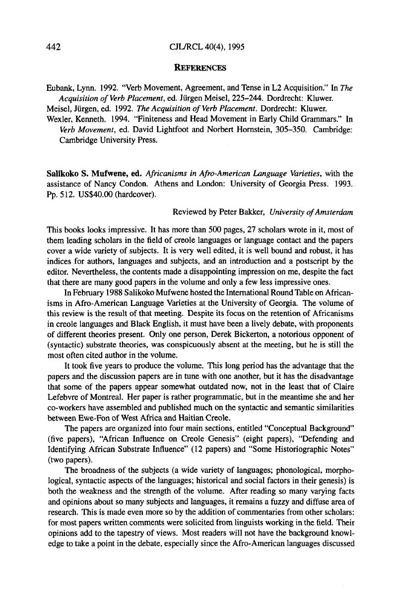Salikoko S. Mufwene, ed. Africanisms in Afro-American Language ...