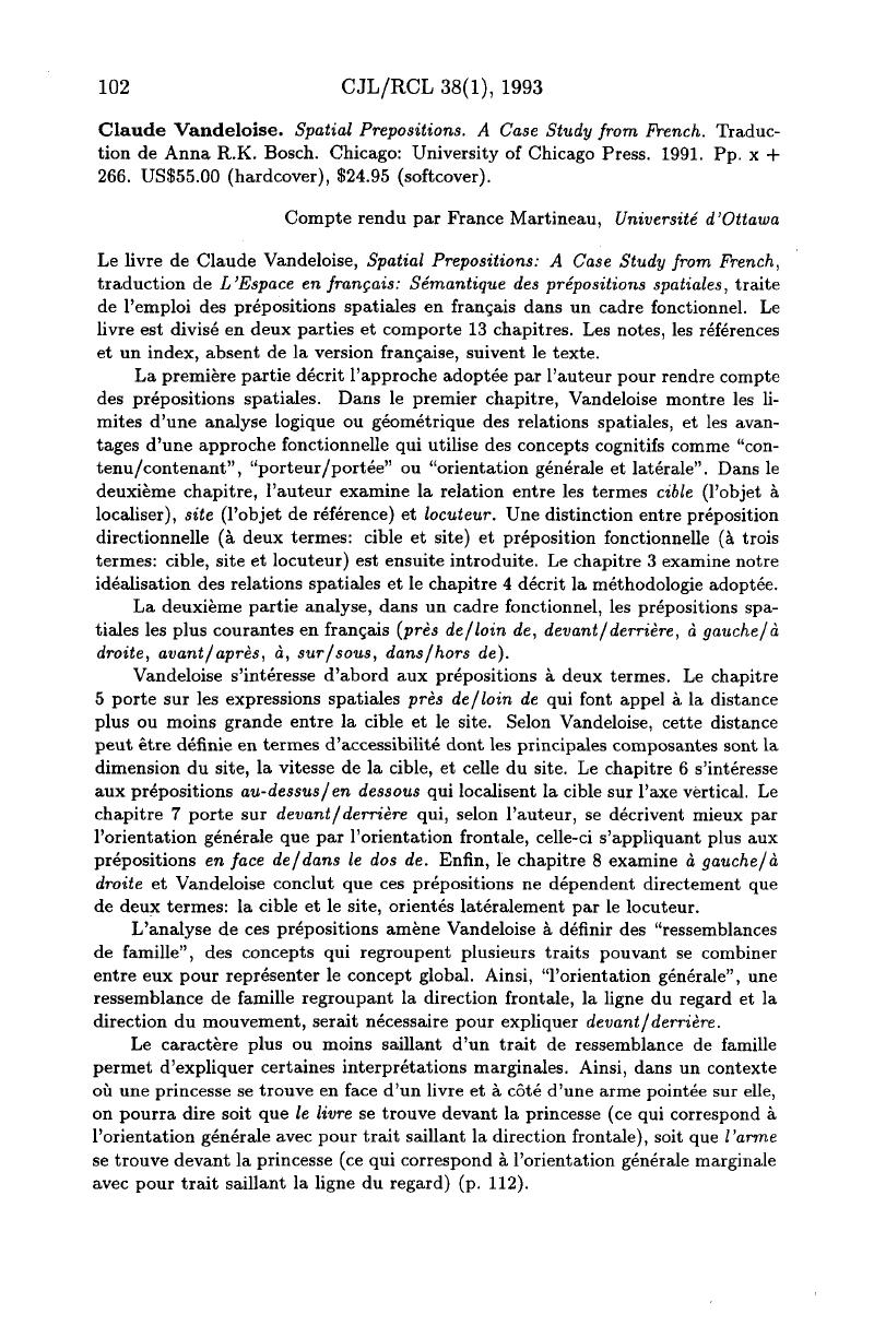 Spatial Prepositions: A Case Study from French, Vandeloise