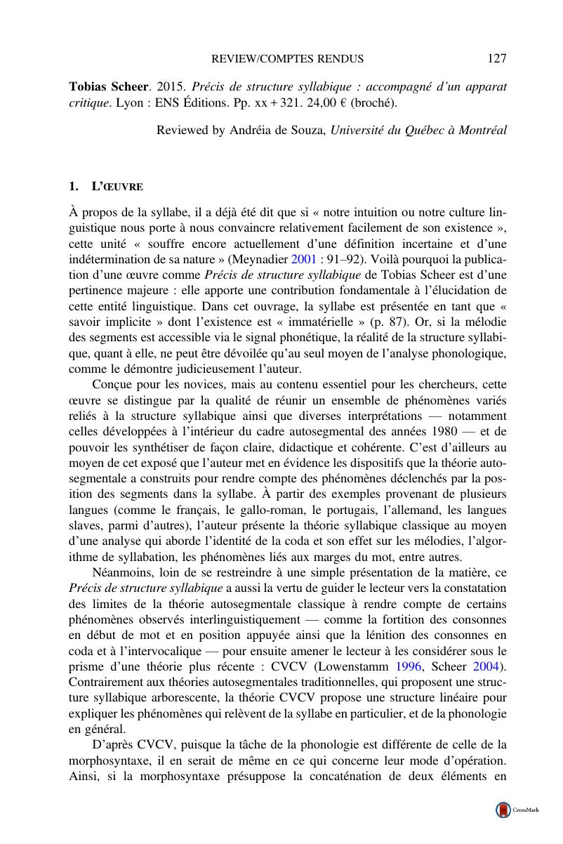 Tobias Scheer . 2015. Précis de structure syllabique : accompagné d'un ...