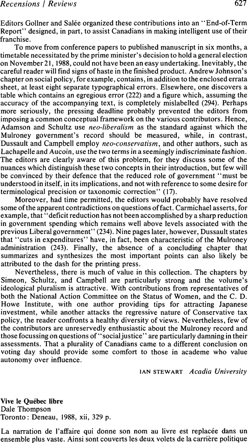 Vive Le Québec LibreDale Thompson Toronto: Deneau, 1988, Xii, 329 P ...