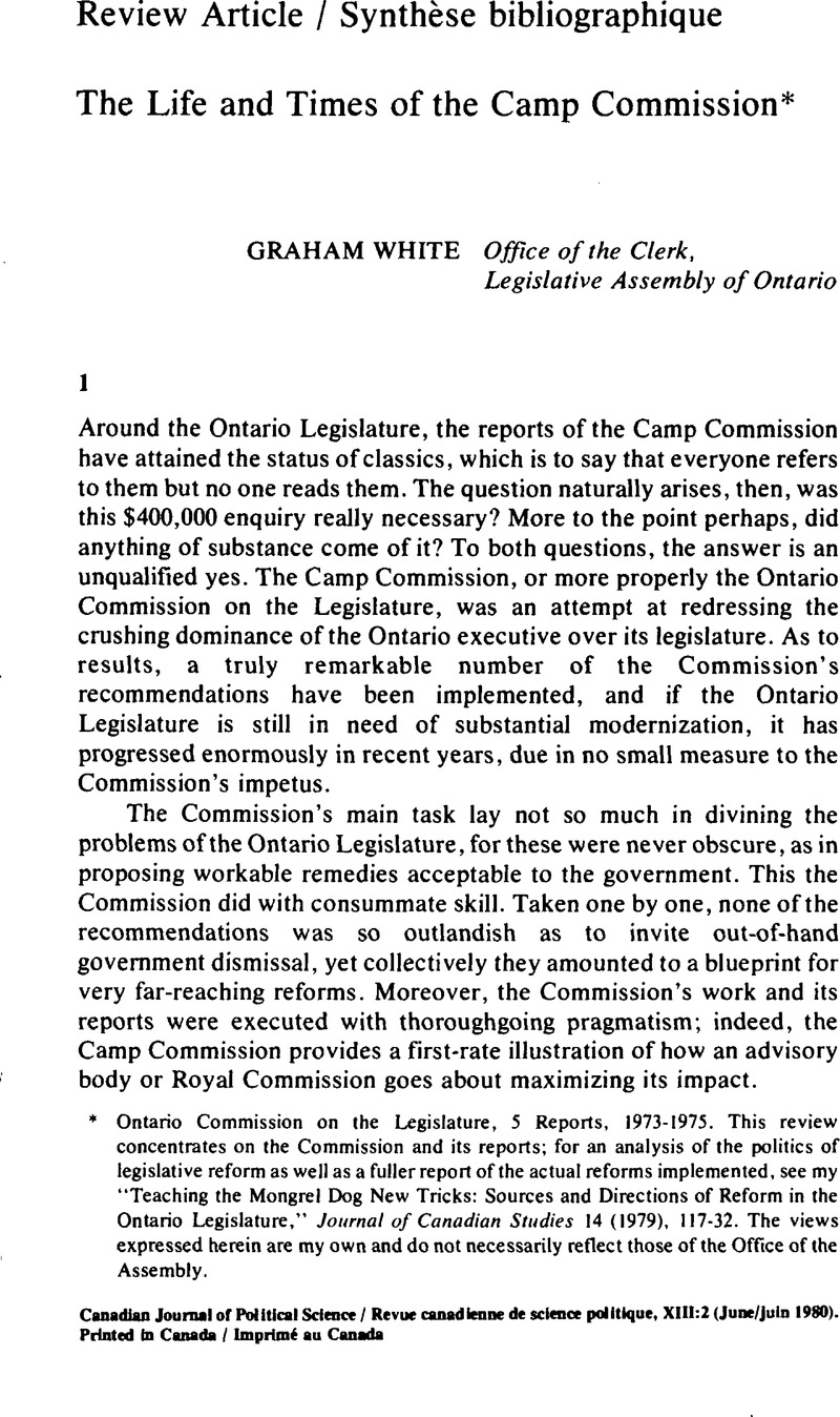 The Life And Times Of The Camp Commission* | Canadian Journal Of ...