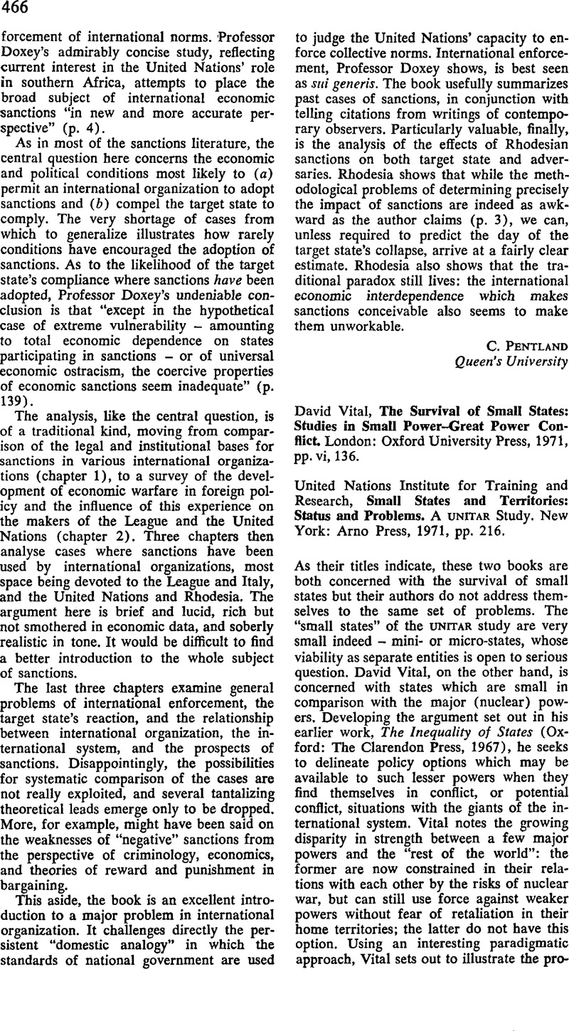 David Vital The Survival Of Small States Studies In Small Power Great