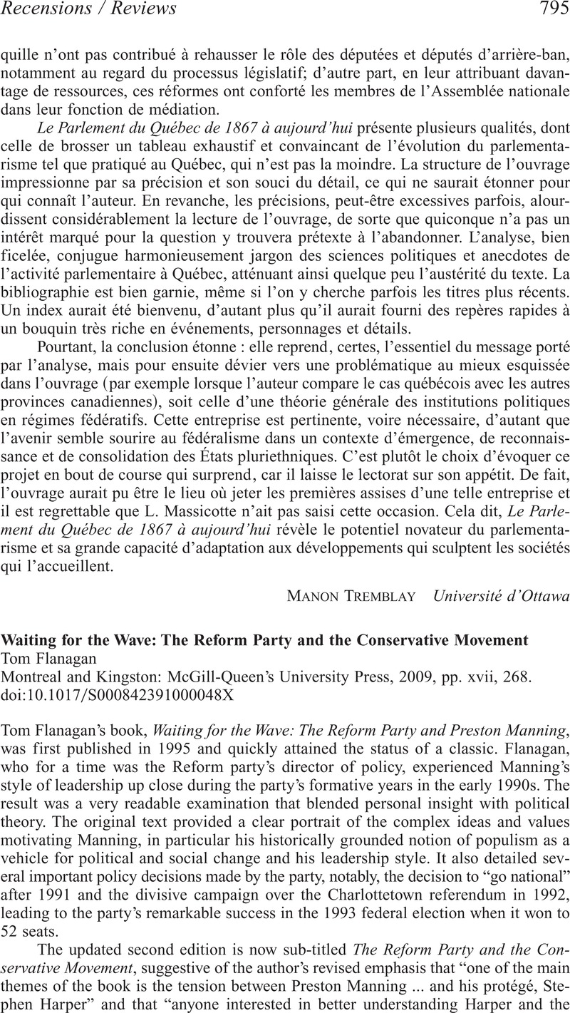 Waiting for the Wave: The Reform Party and the Conservative Movement