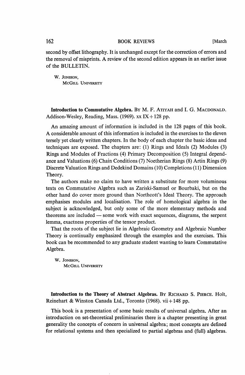 Introduction To Commutative Algebra. By M. F. Atiyah And I. G ...