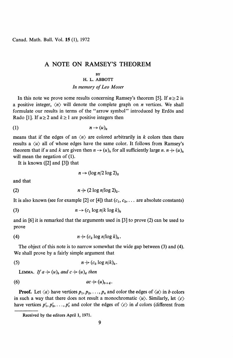 A Note On Ramsey's Theorem | Canadian Mathematical Bulletin | Cambridge ...