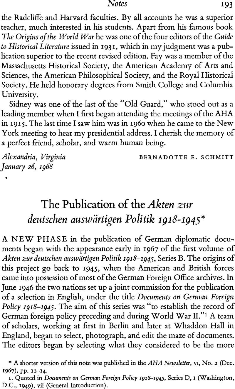 The Publication of the Akten zur deutschen auswärtigen Politik 