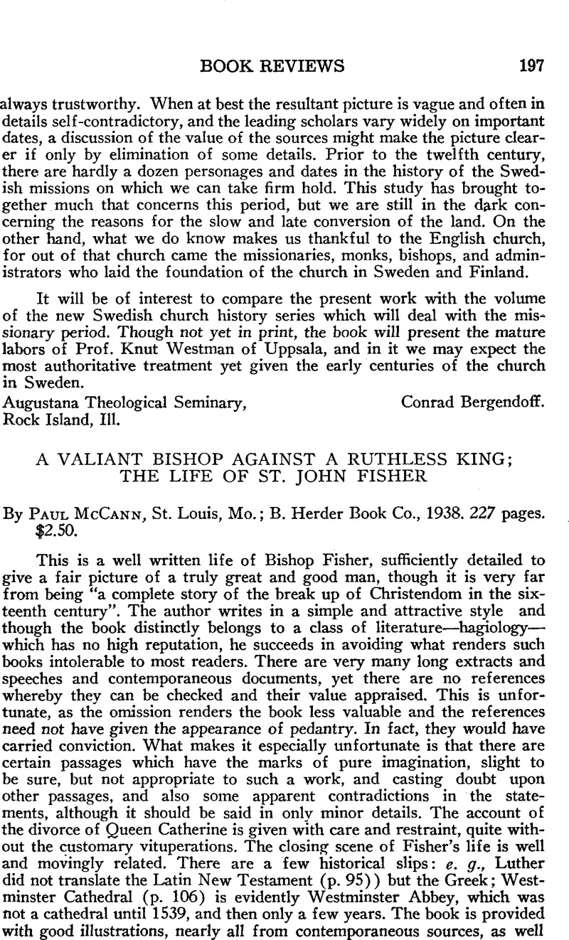 A VALIANT BISHOP AGAINST A RUTHLESS KING; THE LIFE OF ST. JOHN FISHER ...