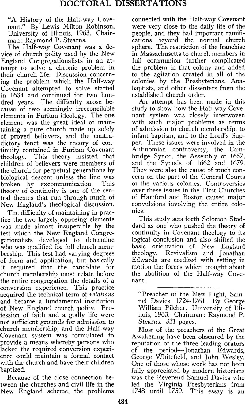 A History of the Halfway Covenant Church History Cambridge Core