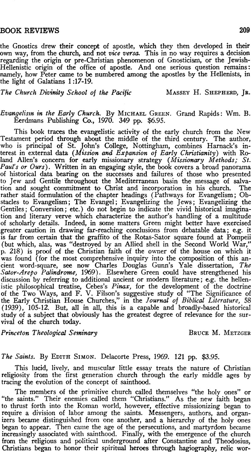 Evangelism In The Early Church. By Michael Green. Grand Rapids: Wm. B ...