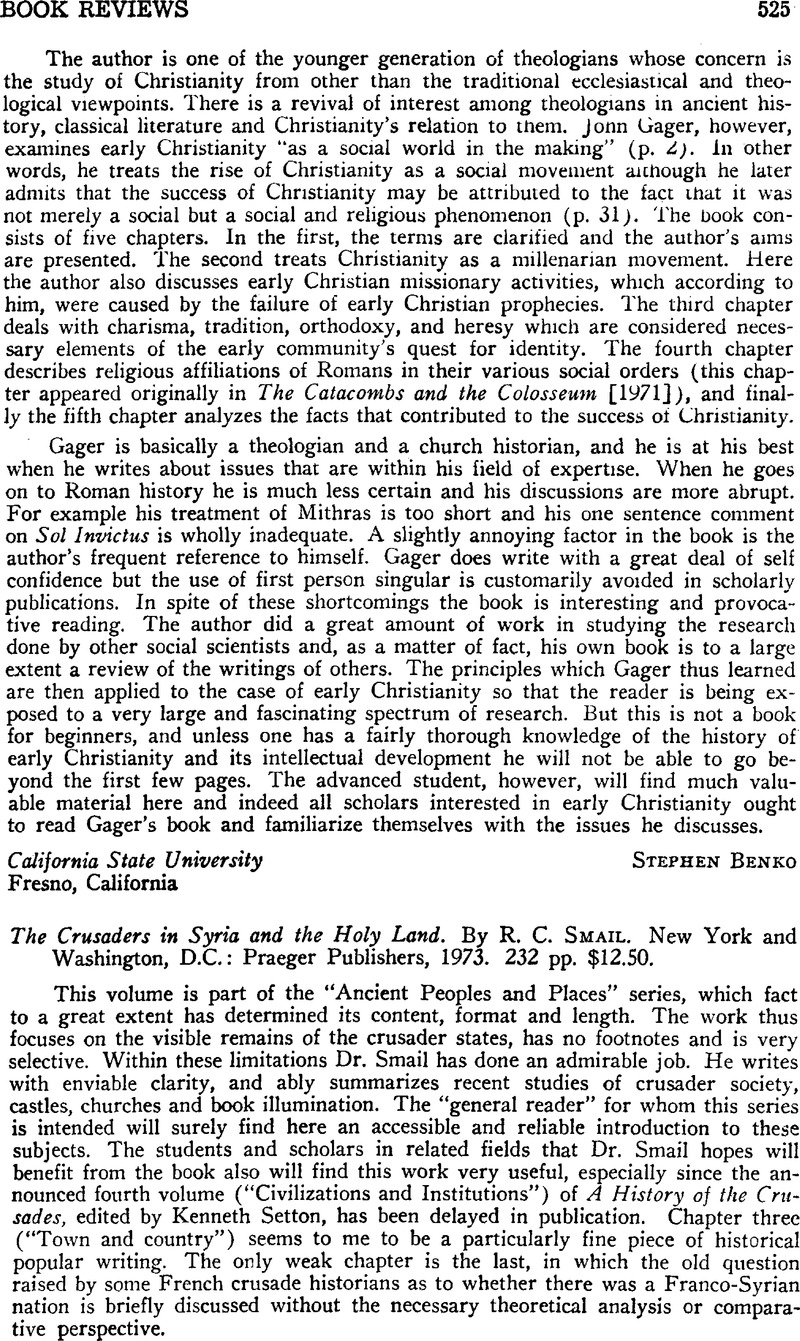 The Crusaders in Syria and the Holy Land. By R. C. Smail. New York and ...