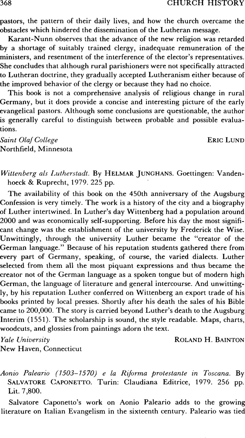 Wittenberg als Lutherstadt. By Helmar Junghans. Goettingen