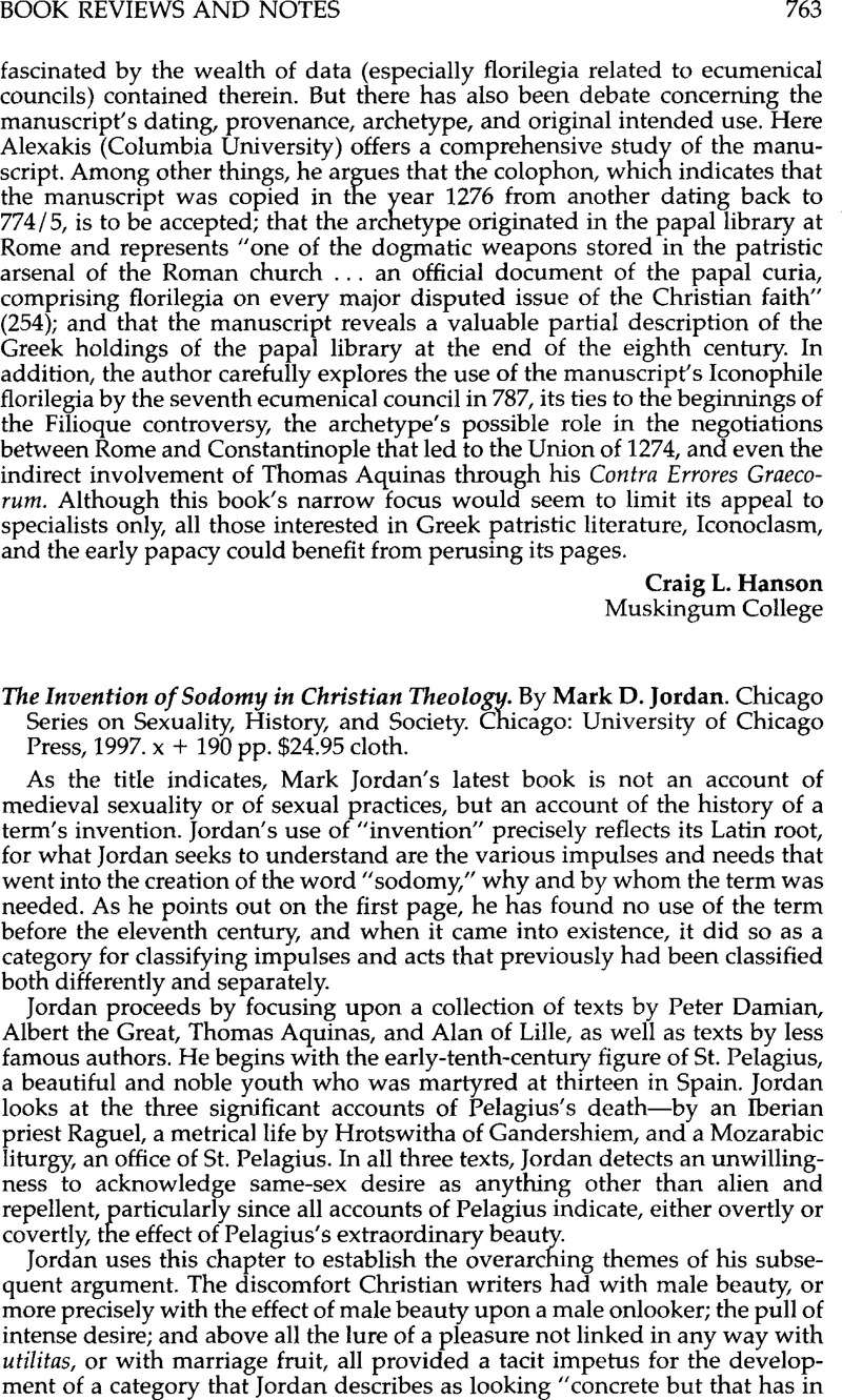 The Invention of Sodomy in Christian Theology. By Mark D. Jordan ...