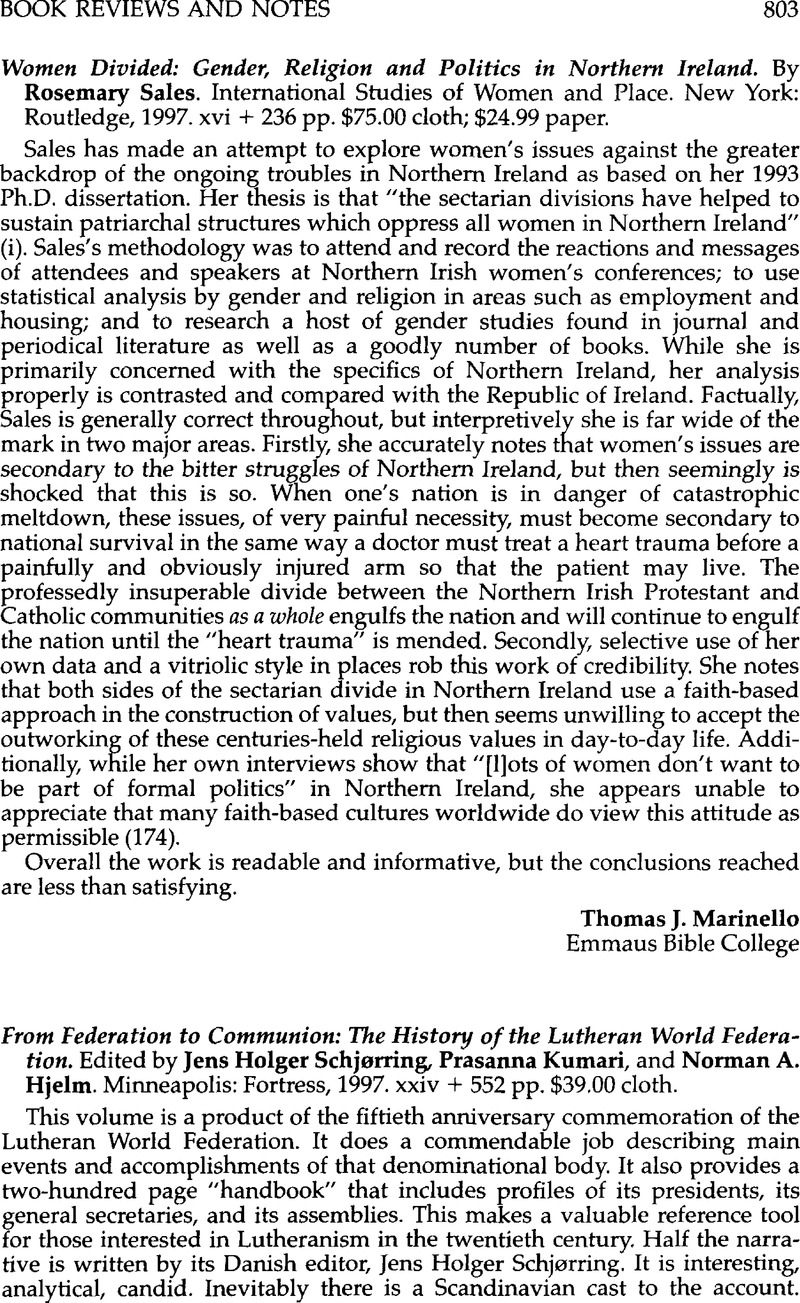 Women Divided: Gender, Religion and Politics in Northern Ireland