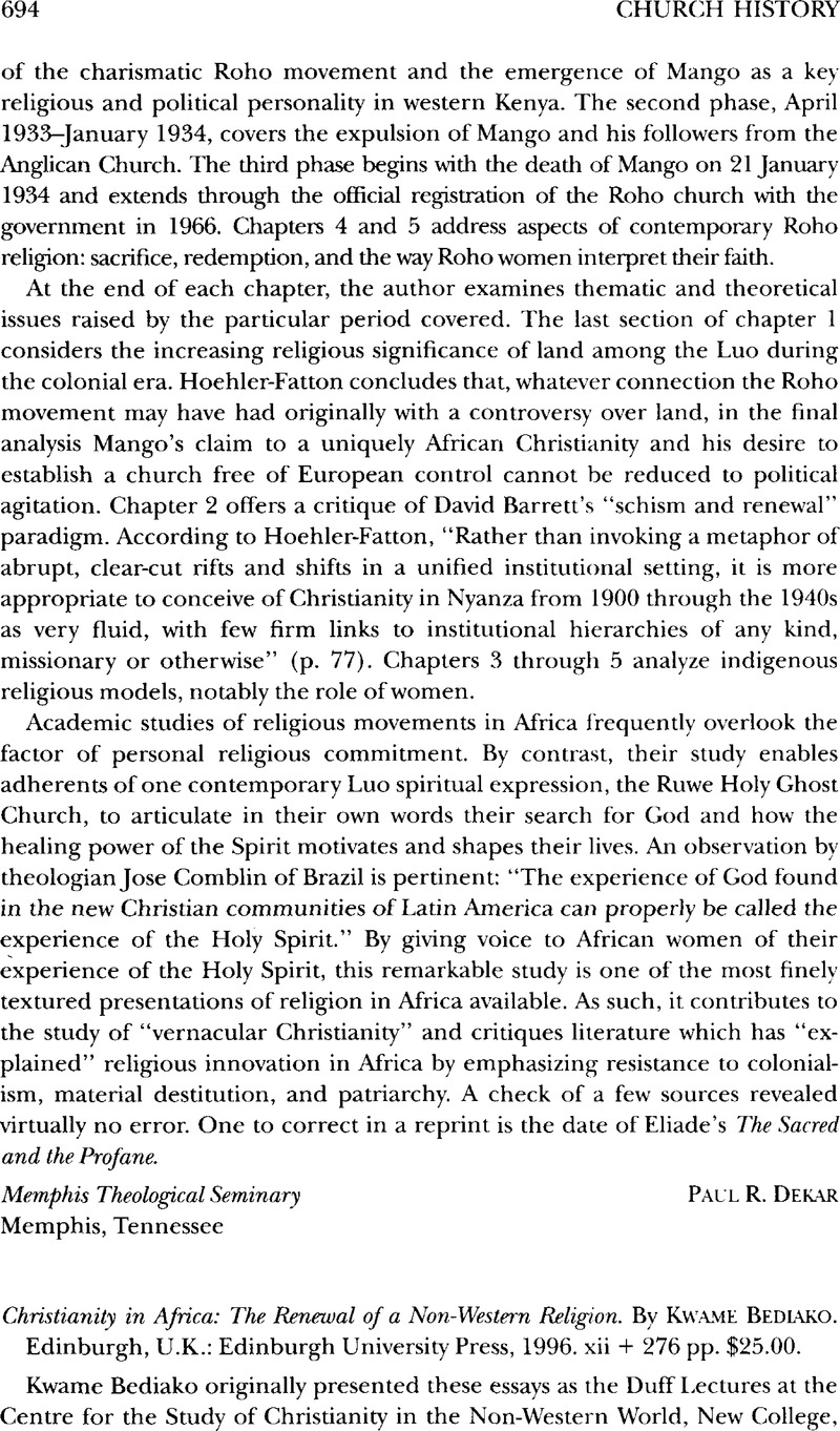 Christianity in Africa: The Renewal of a Non-Western Religion. By Kwame ...