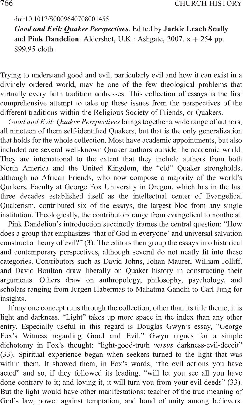 Good and Evil: Quaker Perspectives