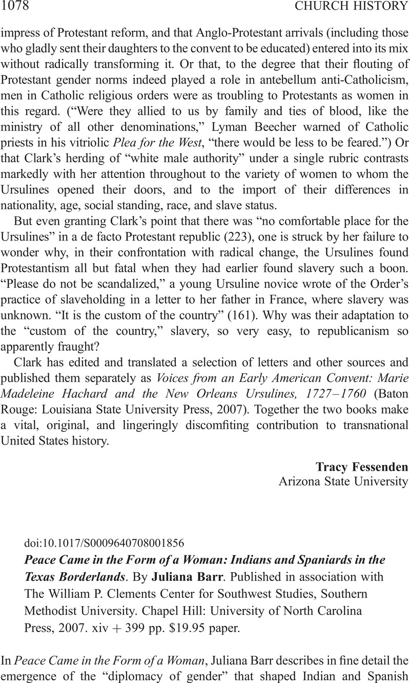 Peace Came in the Form of a Woman: Indians and Spaniards in the Texas Borderlands