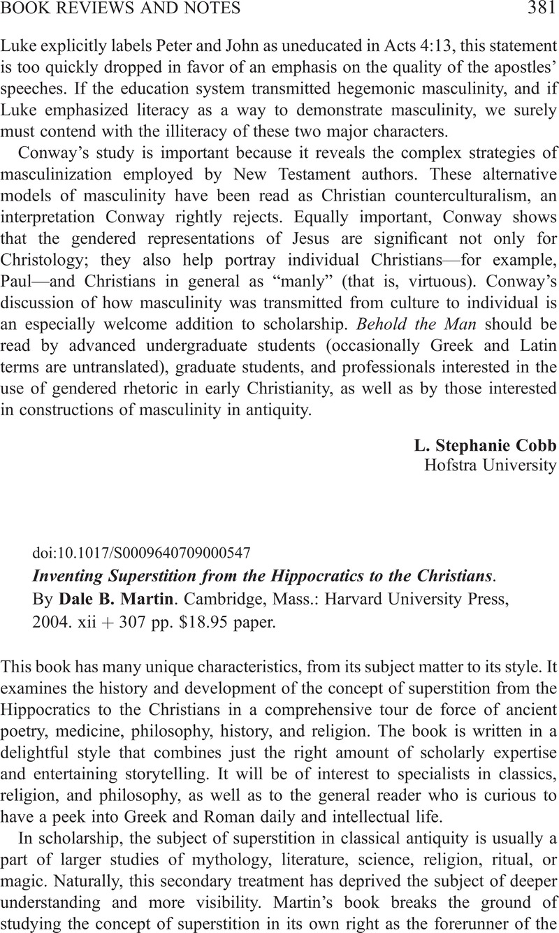 Inventing Superstition: From the Hippocratics to the Christians