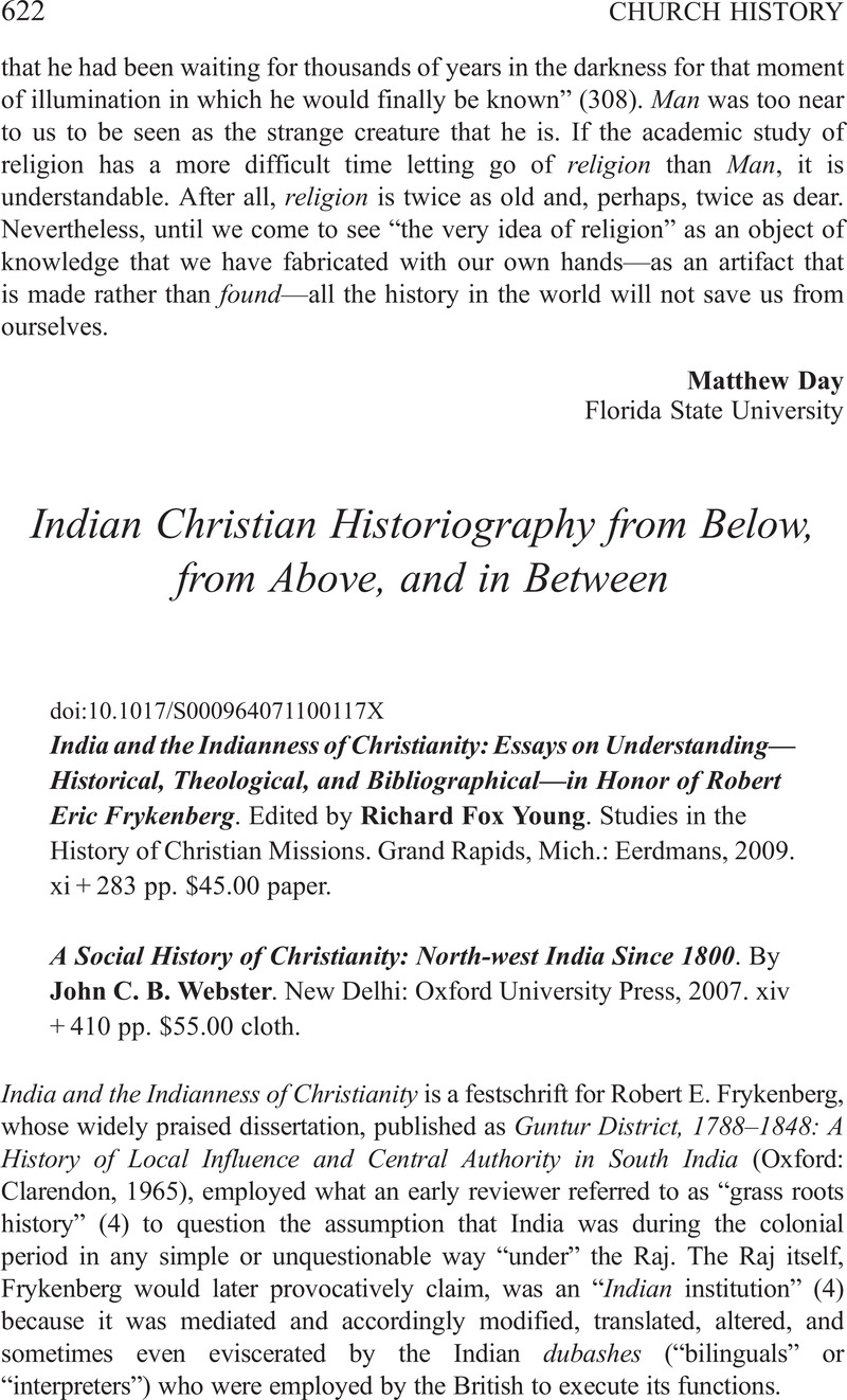 Indian Christian Historiography From Below, From Above, And In Between ...