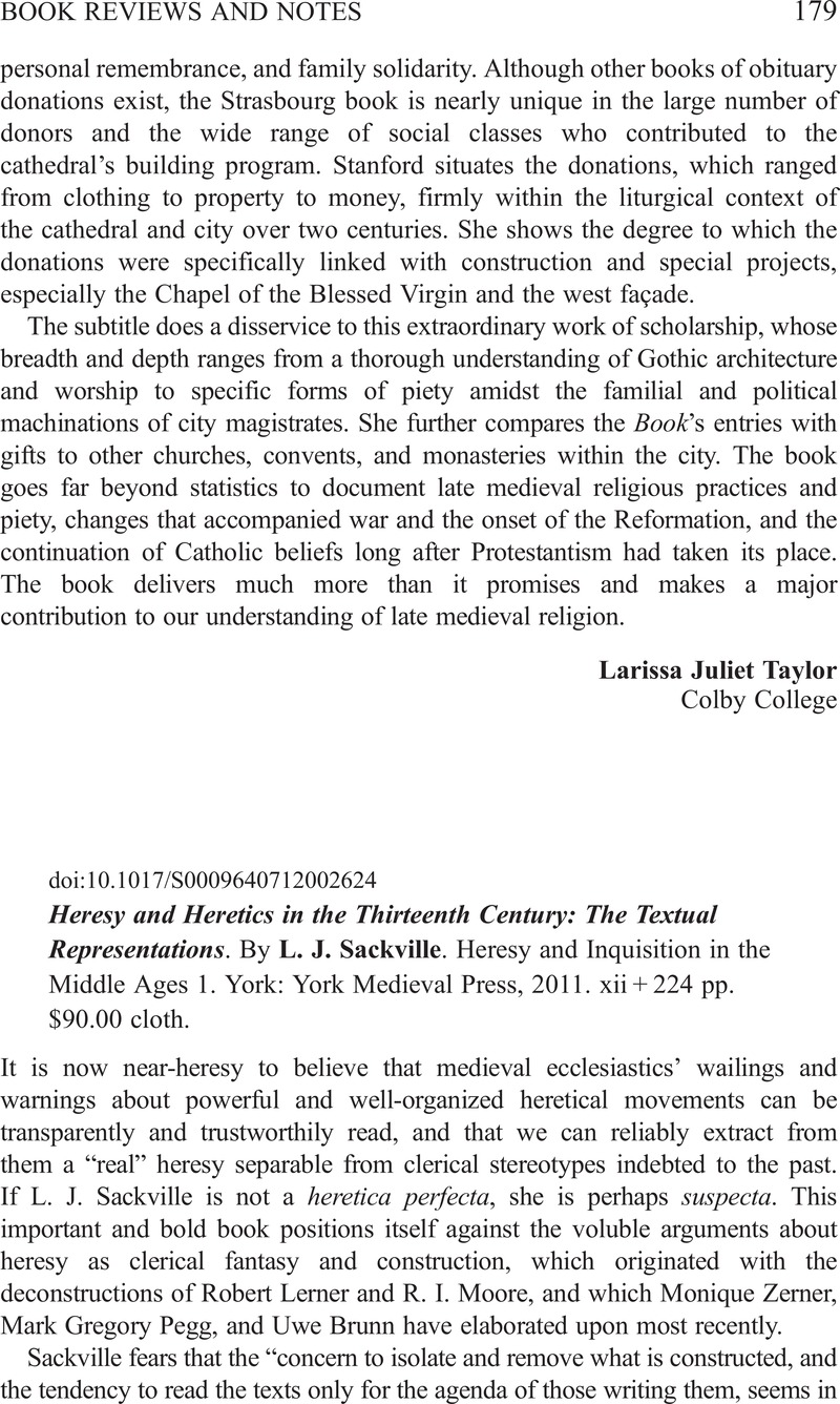 Heresy and Heretics in the Thirteenth Century: The Textual Representations