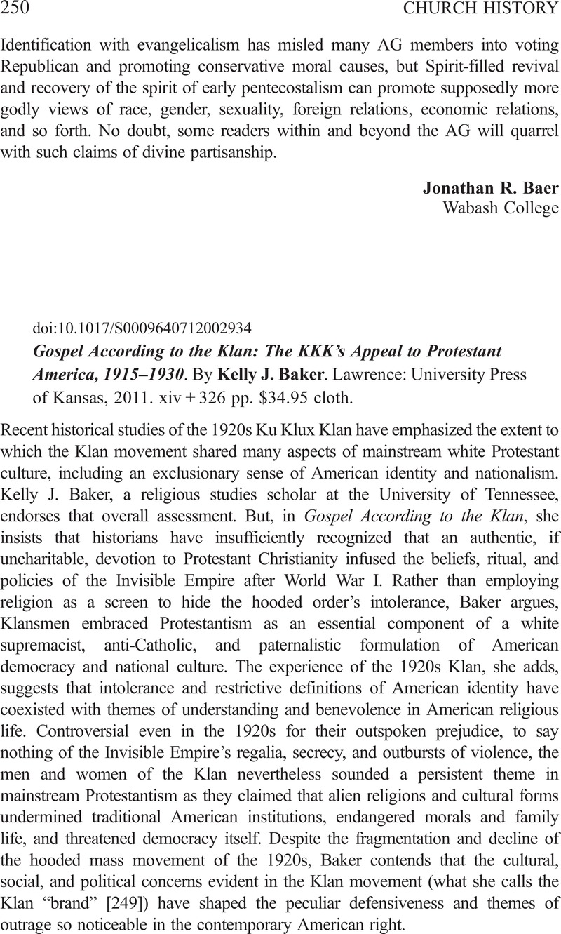 Gospel According To The Klan: The Kkk's Appeal To Protestant America 