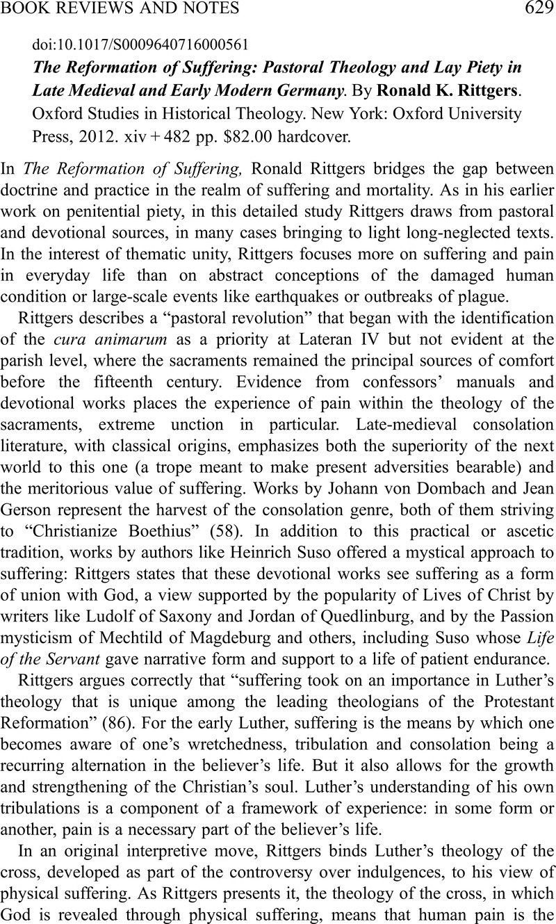 The Reformation of Suffering: Pastoral Theology and Lay Piety in Late ...