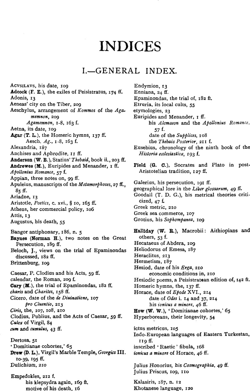 Indices The Classical Quarterly Cambridge Core