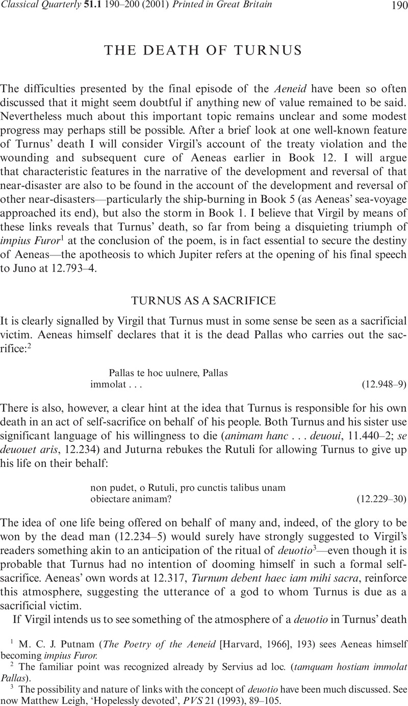 The Death of Turnus The Classical Quarterly Cambridge Core