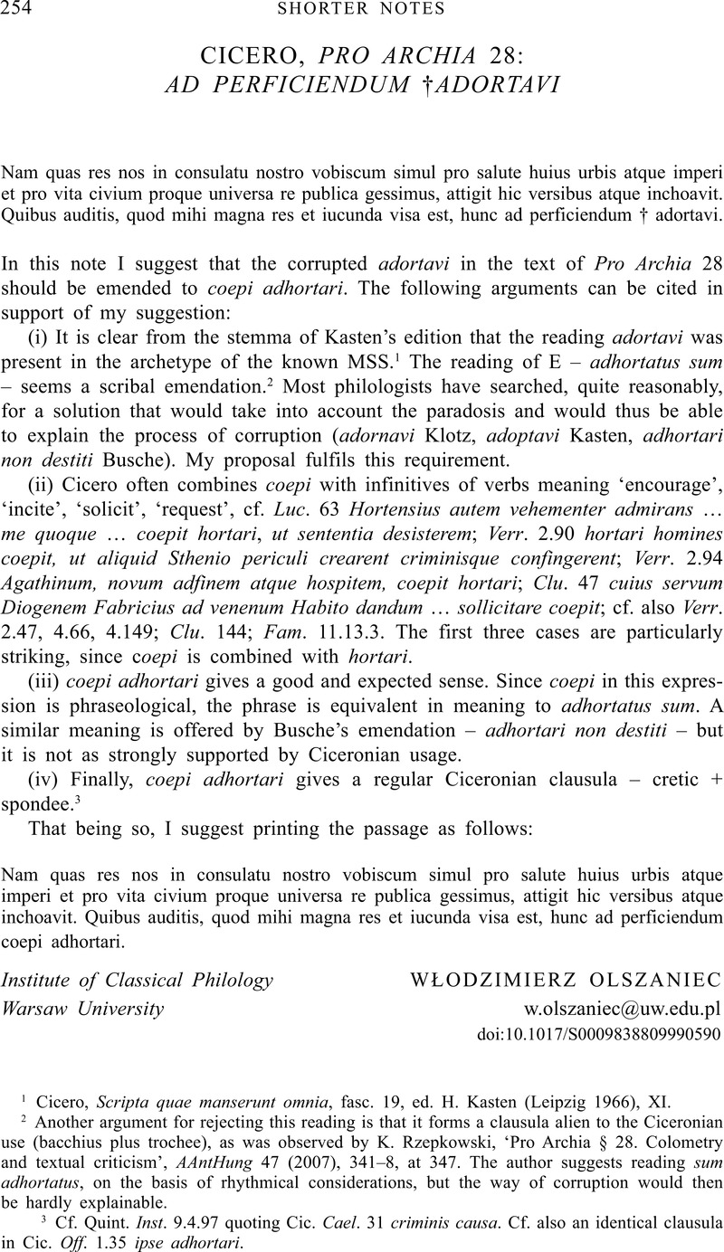 CICERO, PRO ARCHIA 28: AD PERFICIENDUM †ADORTAVI | The Classical ...