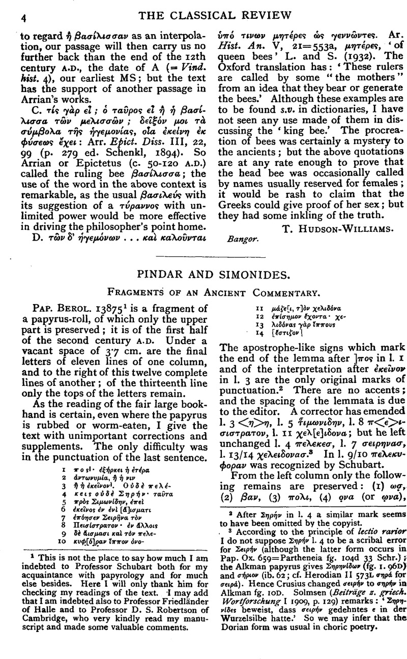 Pindar And Simonides Fragments Of An Ancient Commentary The Classical Review Cambridge Core 1884