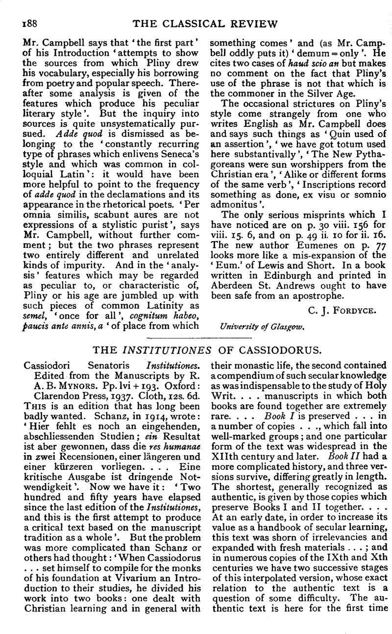 The Institutiones Of Cassiodorus Cassiodori Senatoris Institutiones Edited From The