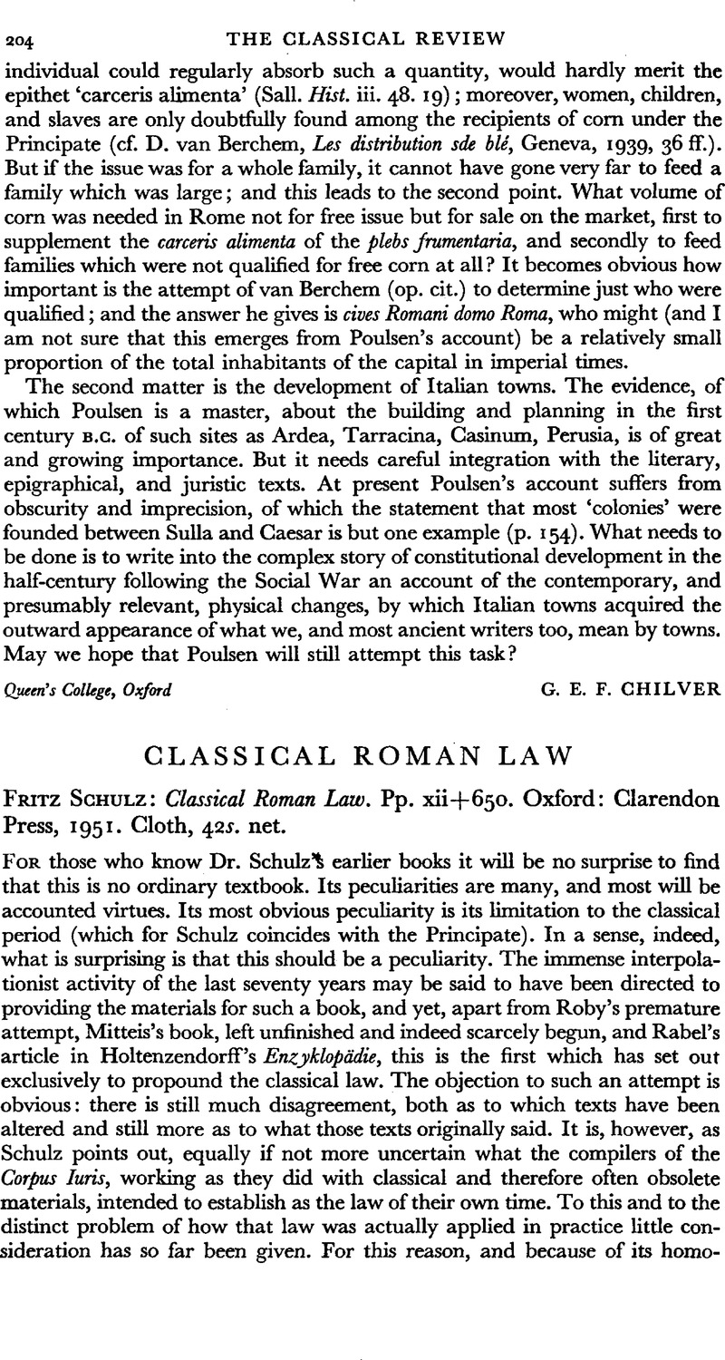 Classical Roman Law - Fritz Schulz: Classical Roman Law. Pp. Xii + 650 ...