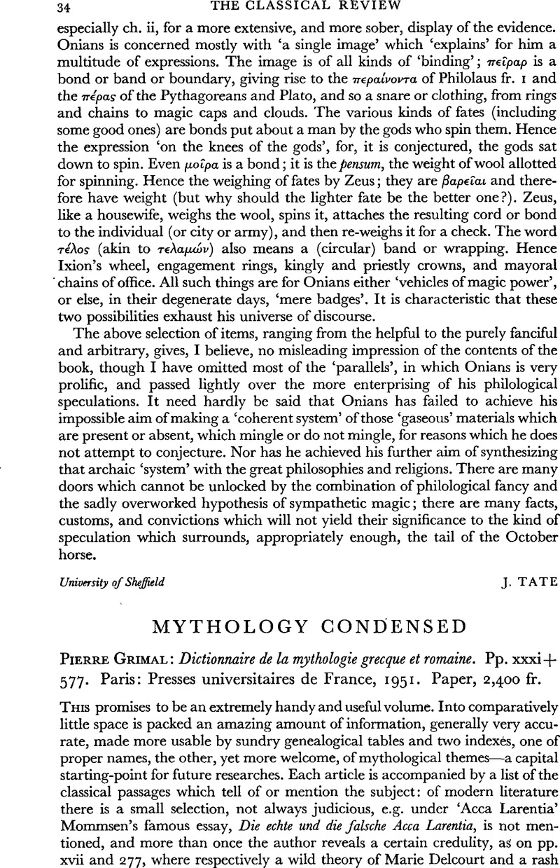 Mythology Condensed - Pierre Grimal: Dictionnaire de la mythologie