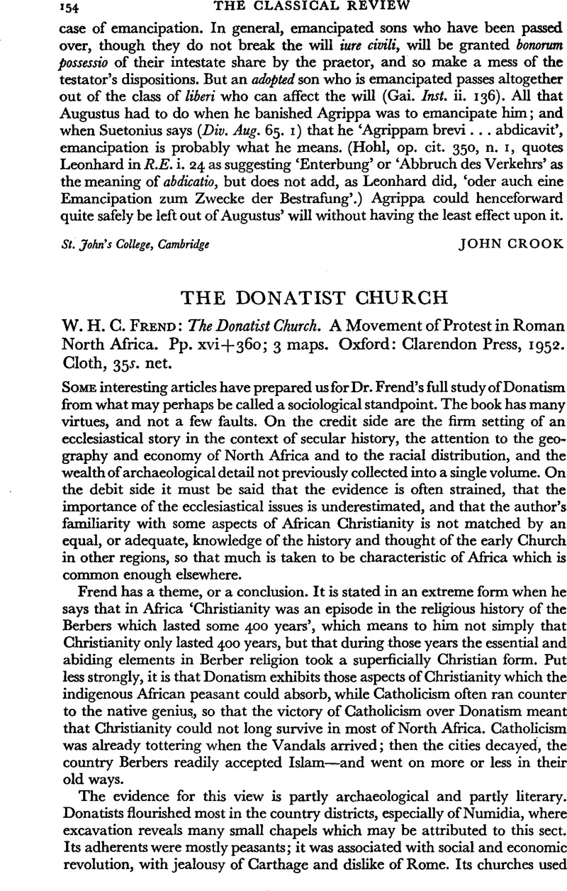 The Donatist Church - W. H. C. Frend: The Donatist Church. A Movement ...