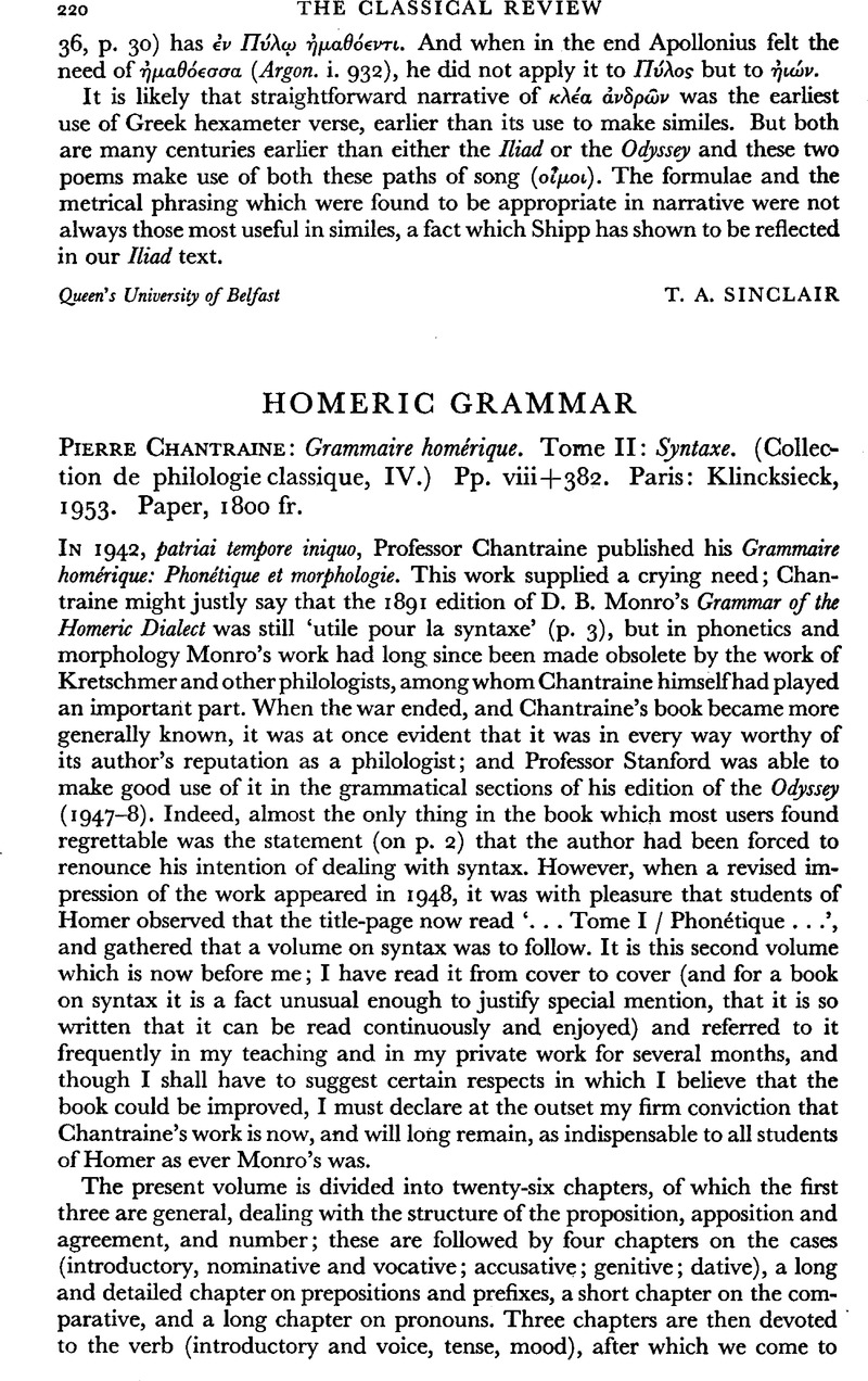 Homeric Grammar Pierre Chantraine Grammaire hom rique. Tome II