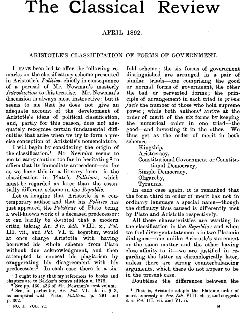 Aristotle's Classification Of Forms Of Government | The Classical ...