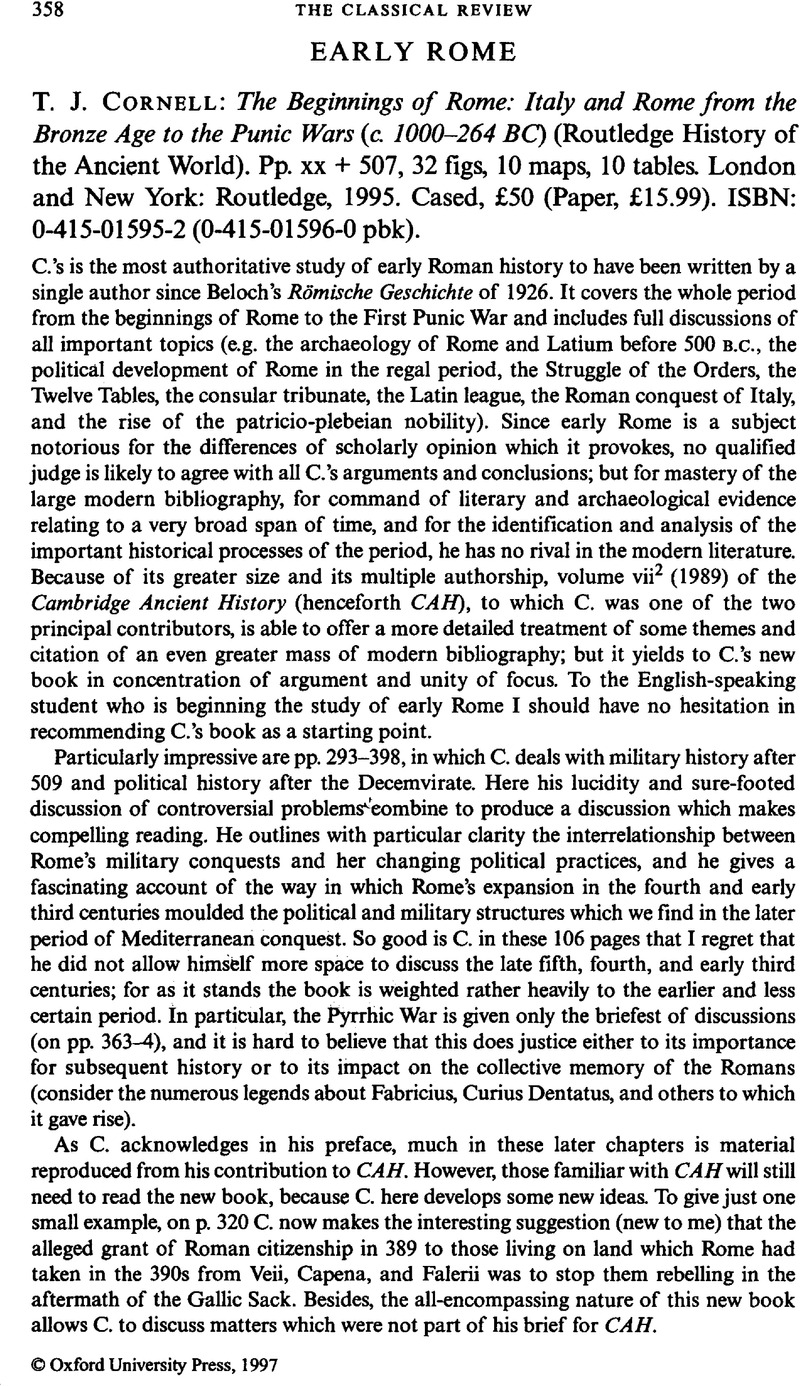 Early Rome - T. J. Cornell: The Beginnings of Rome: Italy and Rome from ...