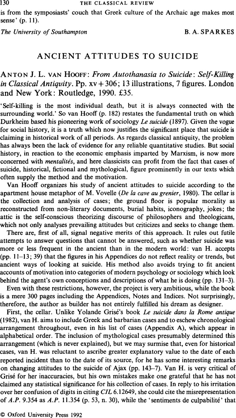 From Autothanasia to Suicide: Self-Killing in Classical Antiquity