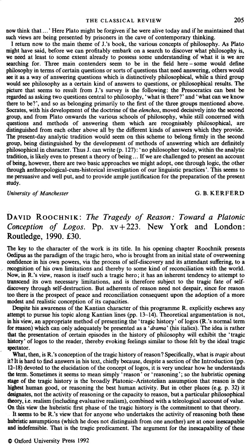 David Roochnik: The Tragedy Of Reason: Toward A Platonic Conception Of ...