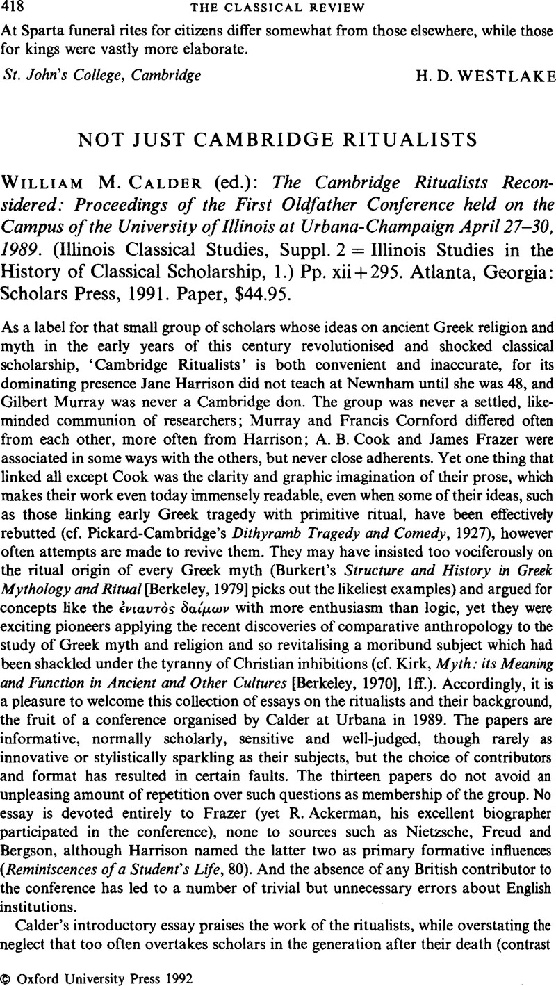 Not Just Cambridge Ritualists - William M. Calder (ed.): The Cambridge ...
