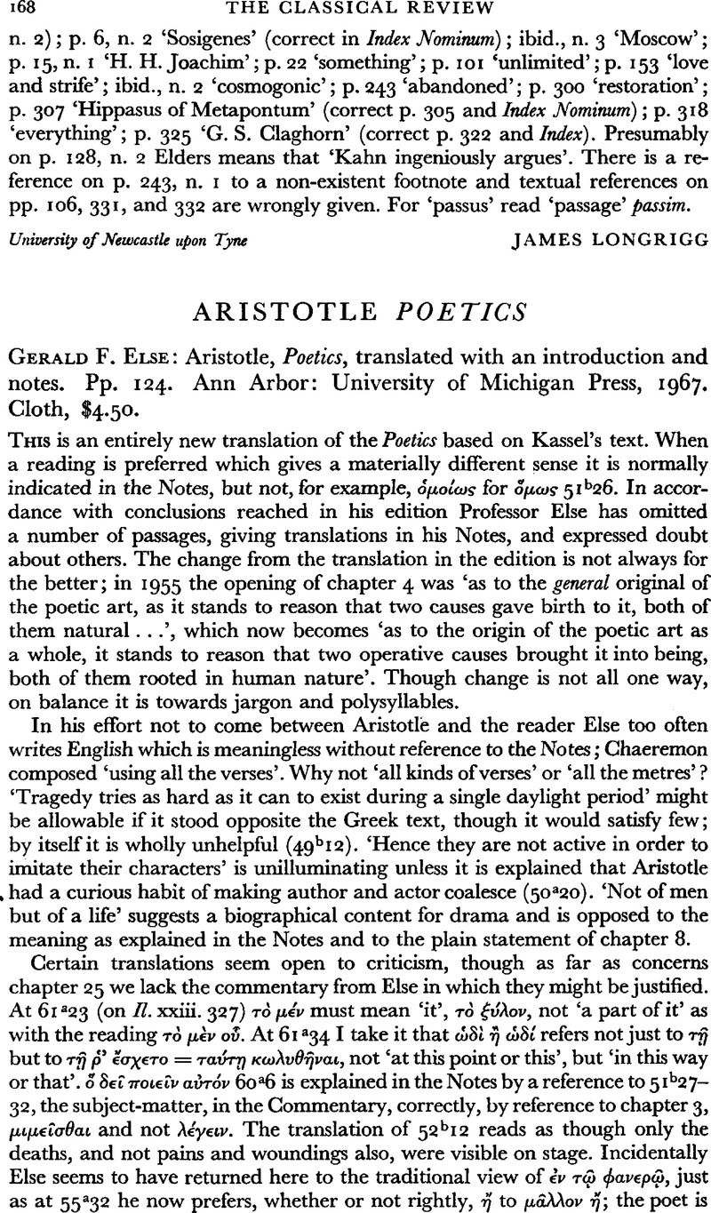 Aristotle Poetics - Gerald F. Else: Aristotle, Poetics, Translated With ...