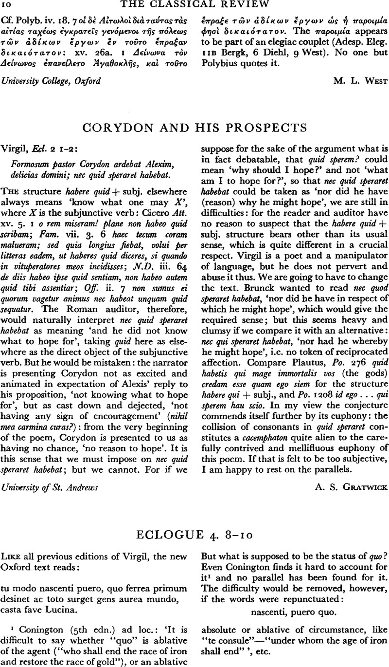 Virgil, Eclogue 4. 810 The Classical Review Cambridge Core