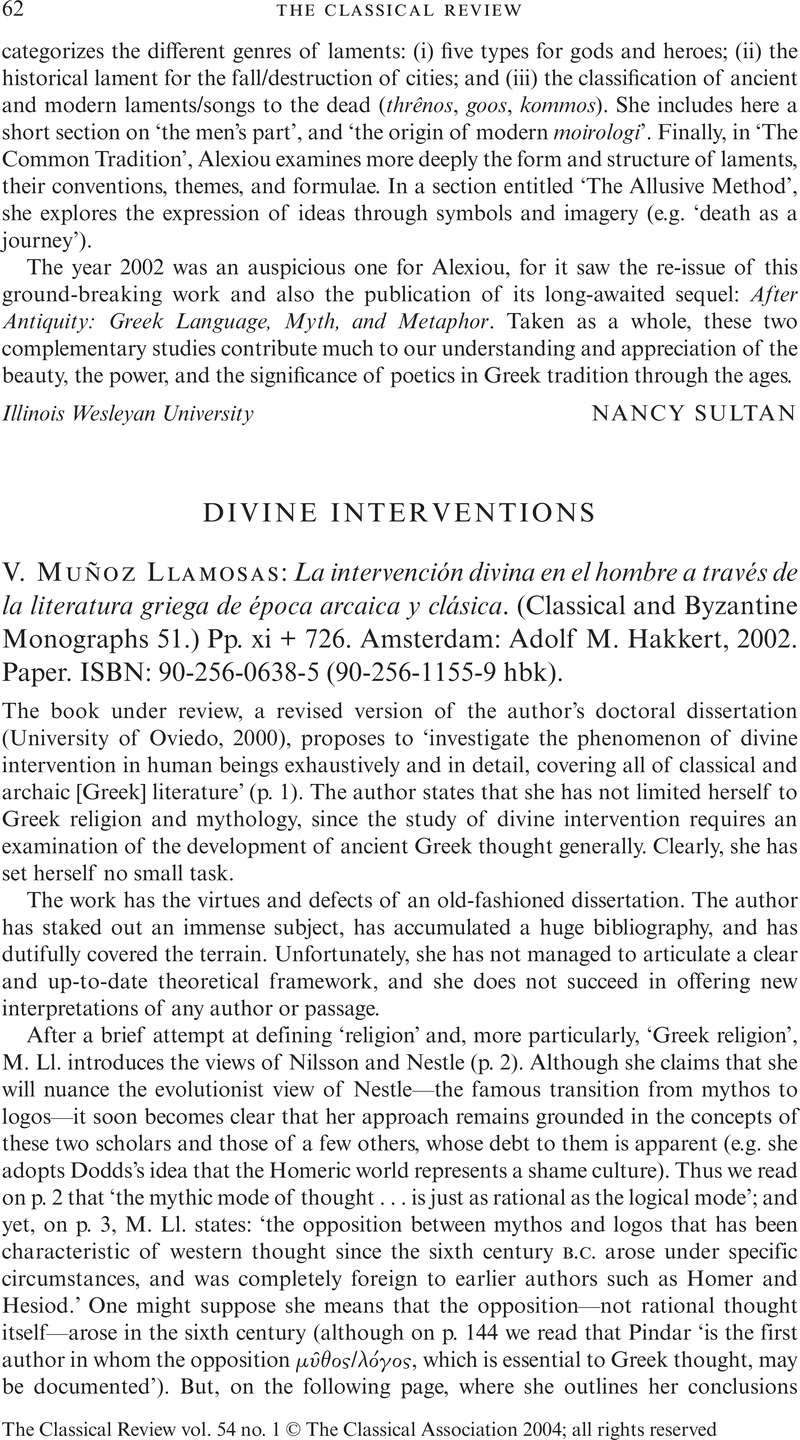 DIVINE INTERVENTIONS The Classical Review Cambridge Core