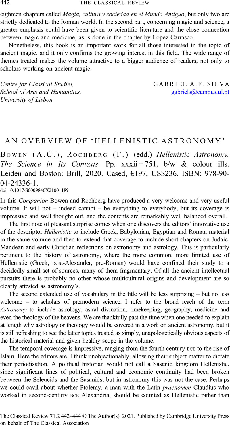 AN OVERVIEW OF ‘HELLENISTIC ASTRONOMY’ - (A.C.) Bowen, (F.) Rochberg ...