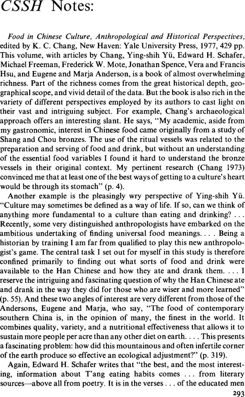 Food In Chinese Culture Anthropological And Historical Perspectives 