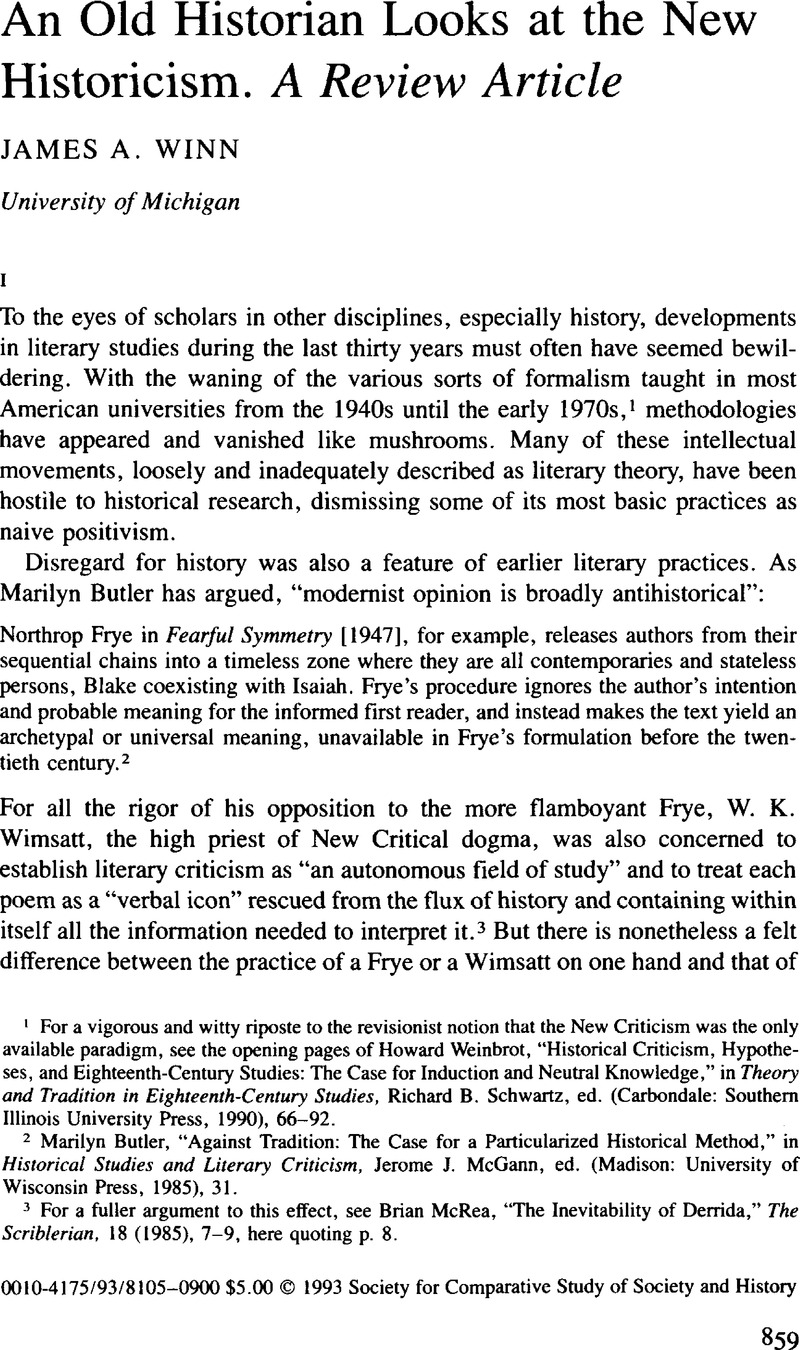 An Old Historian Looks At The New Historicism A Review Article 