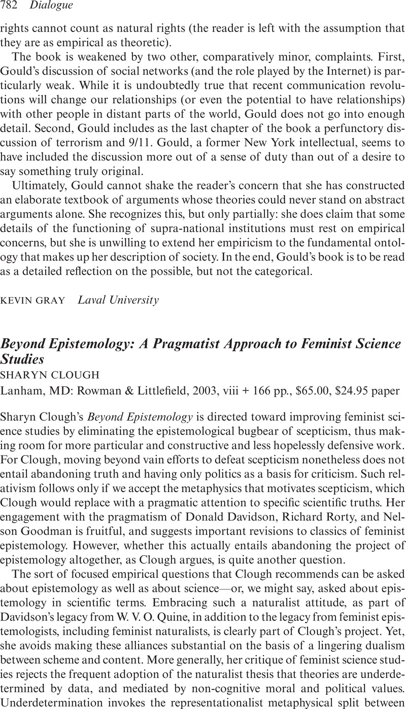 Beyond Epistemology: A Pragmatist Approach To Feminist Science ...