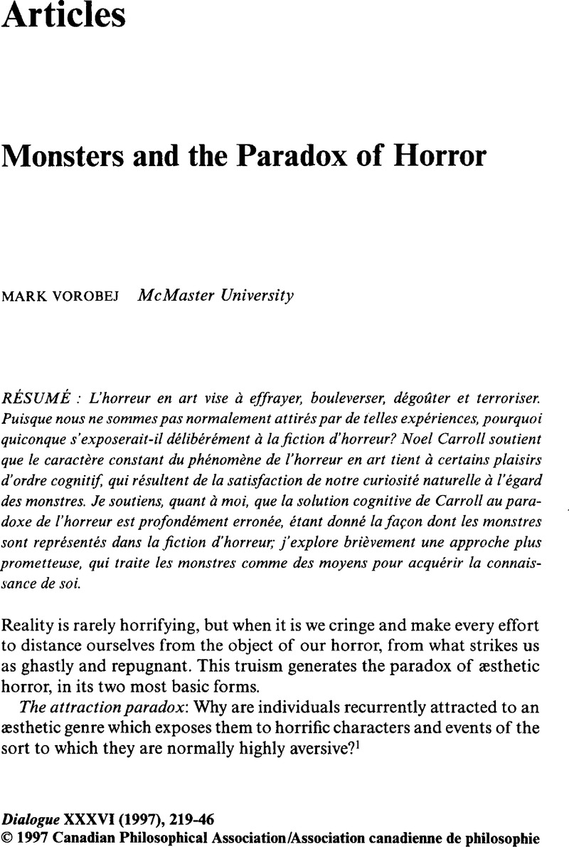 Monsters And The Paradox Of Horror | Dialogue: Canadian Philosophical ...